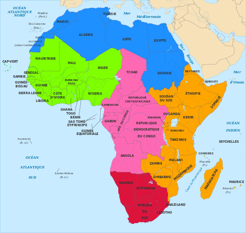 Carte de l'afrique avec régions